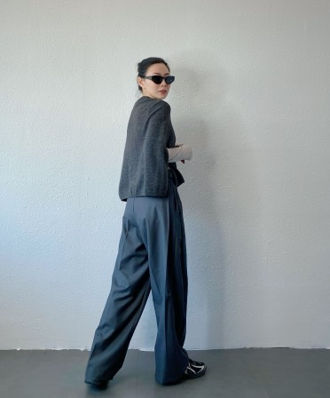 Grey Side Pleated Slack #250337